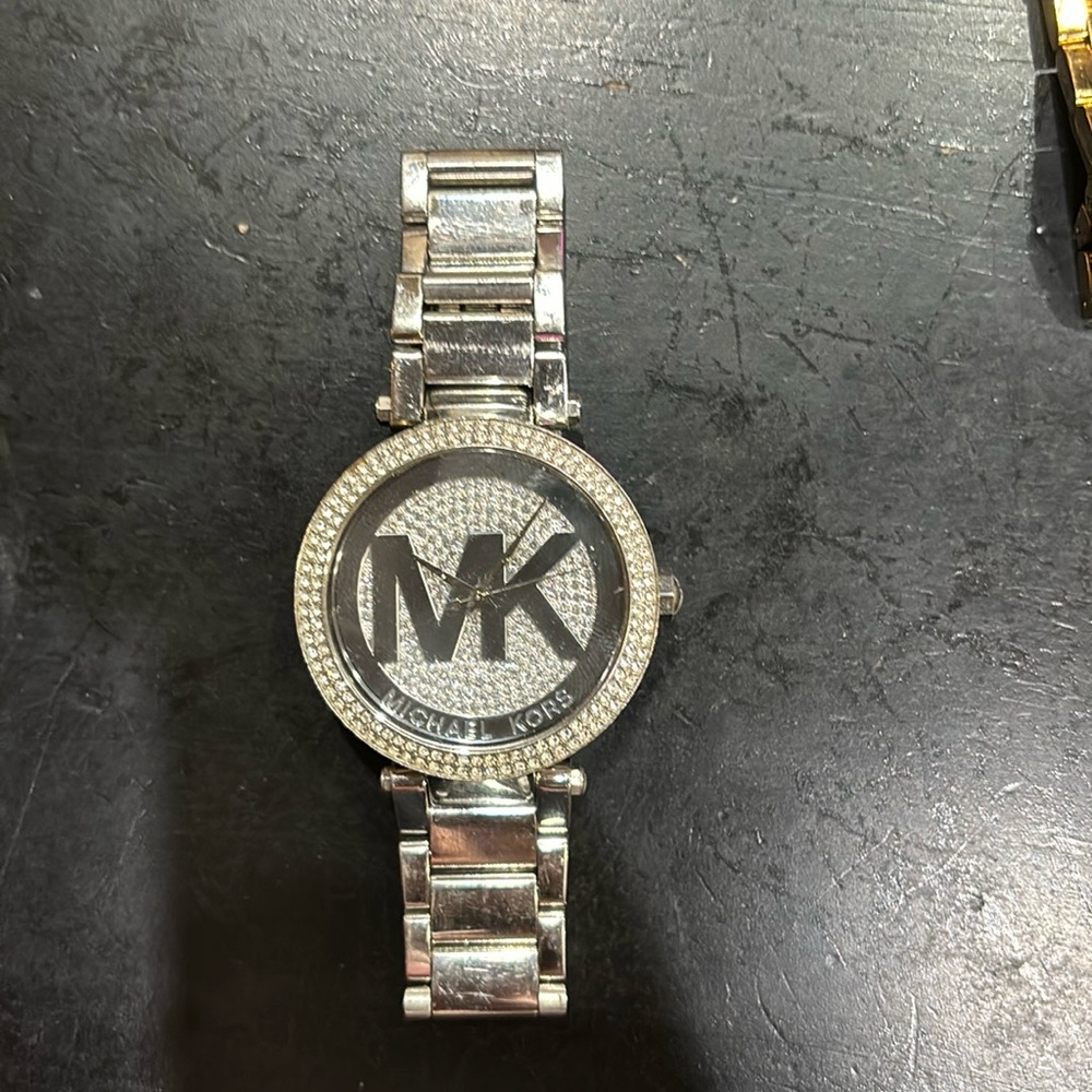Stainless Steel and Pavé Crystal Watch with Steel, Leather, or Silicone Band